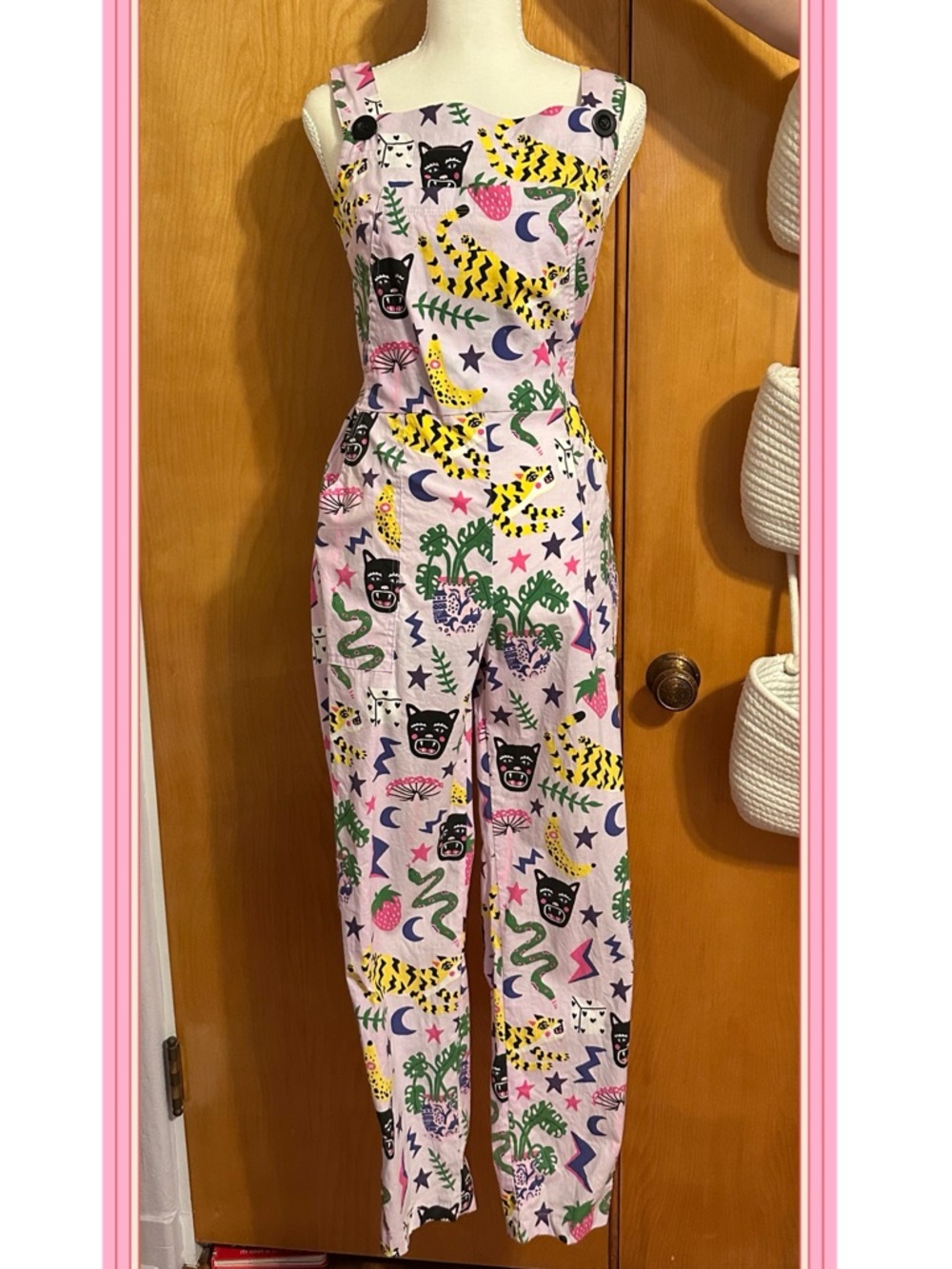 Nooworks Light Pink Novelty Print Strap Jumpsuit
